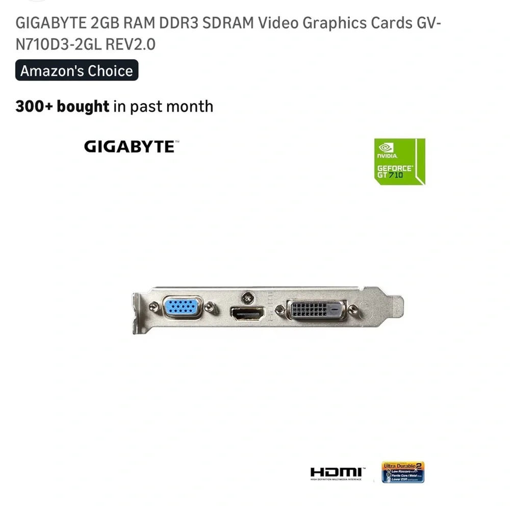 GIGABYTE GeForce GT 710 Graphics Card - Black and Silver